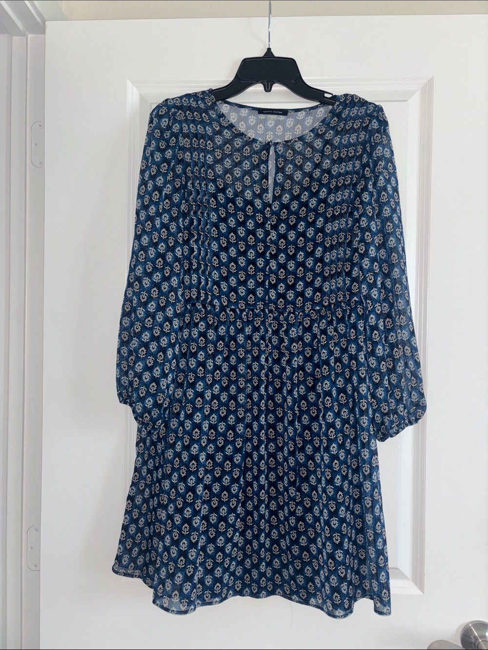 Tommy Hilfiger Navy Blue Printed Long Sleeve Dress
